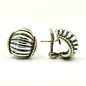 Lagos Caviar Sterling Silver and 18 KT Gold Fluted Shrimp Earrings